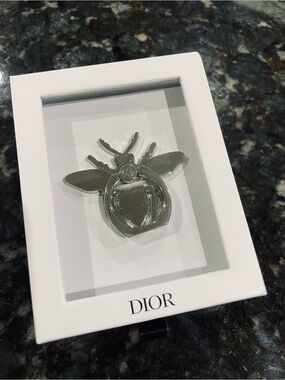 Dior Silver Metal Bee Phone Ring Holder in Silver